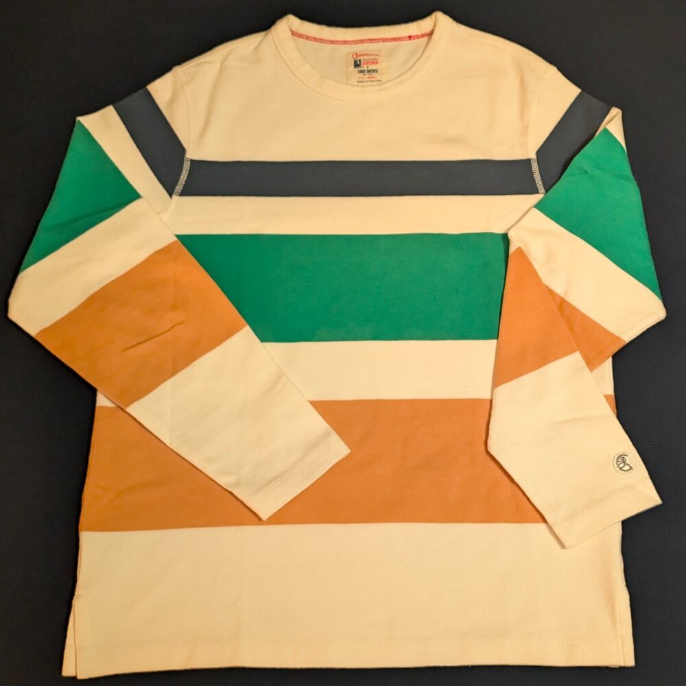 Todd Snyder X Champion -  Long Sleeve Engineered Stripe Tee in Antique White